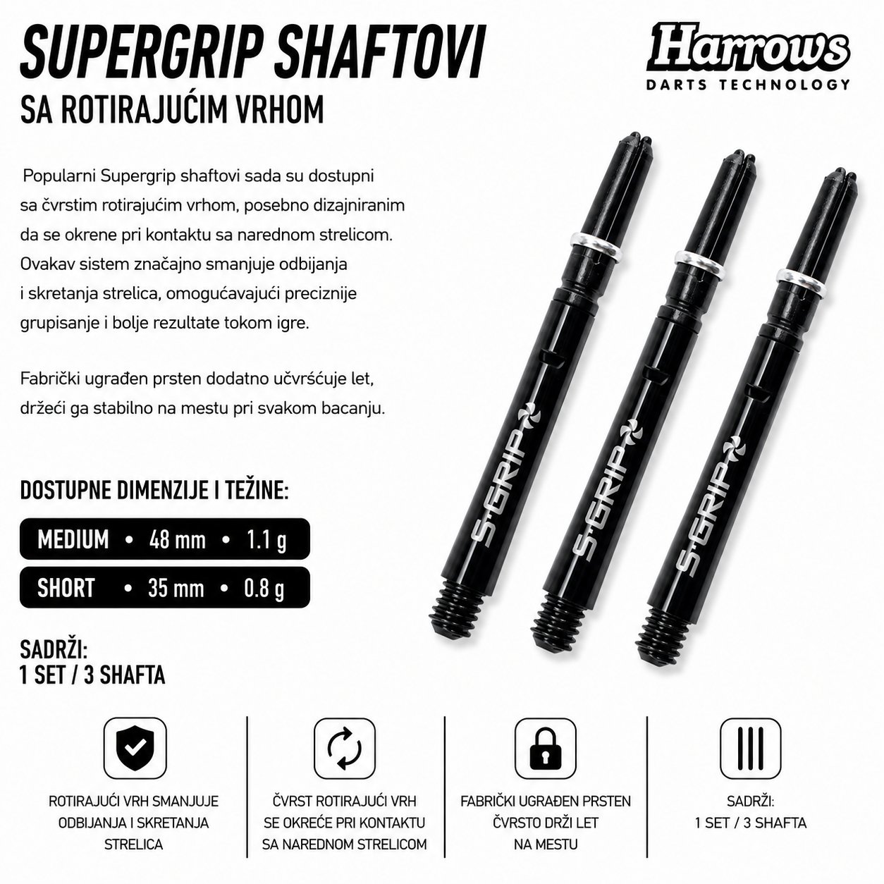 Harrows Supergrip Spin shaft za pikado